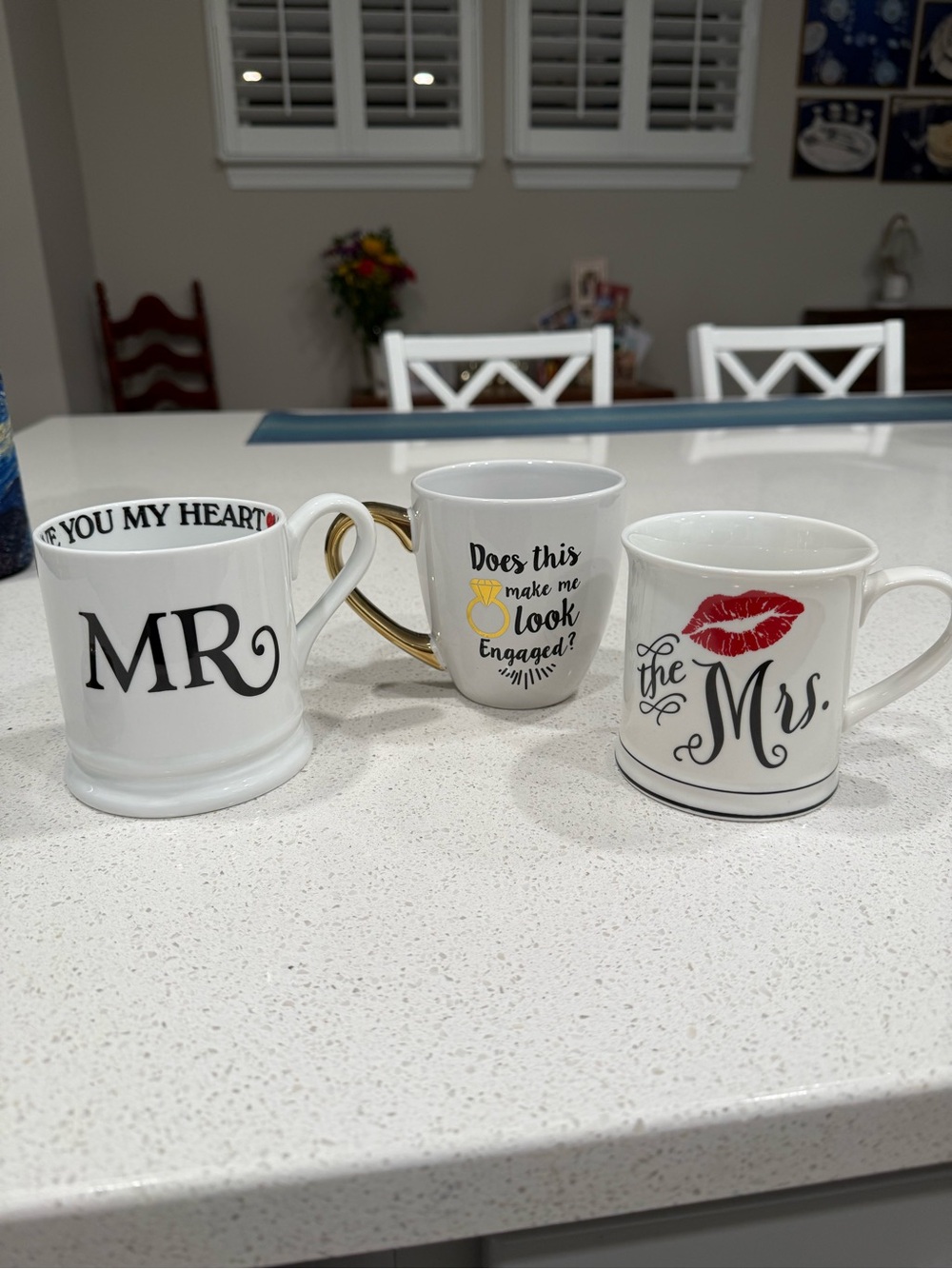 White Mr. and Mrs. Ceramic Mug Set with Gold Accent